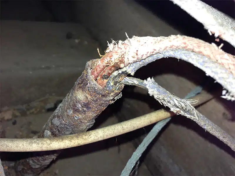 a zoom image of a rusty cotton cable connection in an ild building in sydney